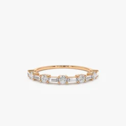 14k Baguette and Round Diamond Alternating Ring