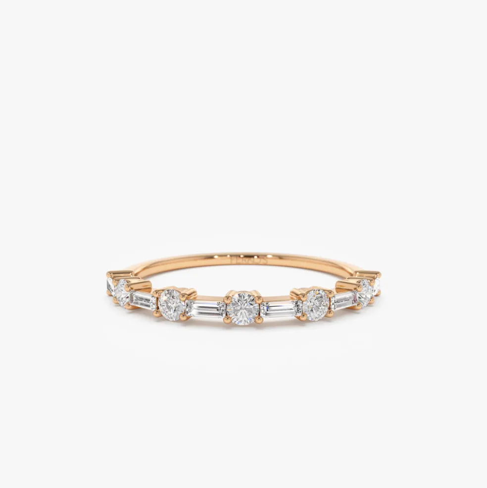 14k Baguette and Round Diamond Alternating Ring