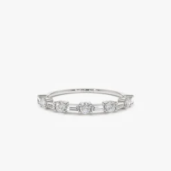 14k Baguette and Round Diamond Alternating Ring