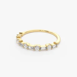 14k Baguette and Round Diamond Alternating Ring