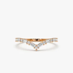 14k Baguette and Round Diamond Chevron Ring
