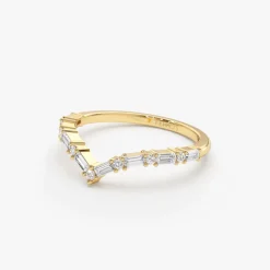 14k Baguette and Round Diamond Chevron Ring