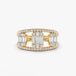 14k Baguette and Round Diamond Illusion Setting Cocktail Ring