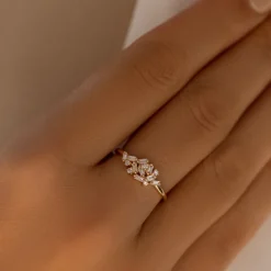 14k Baguette and Round Diamond Dainty Cluster Ring
