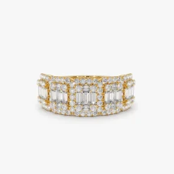 14k Baguette and Round Halo Diamond Ring