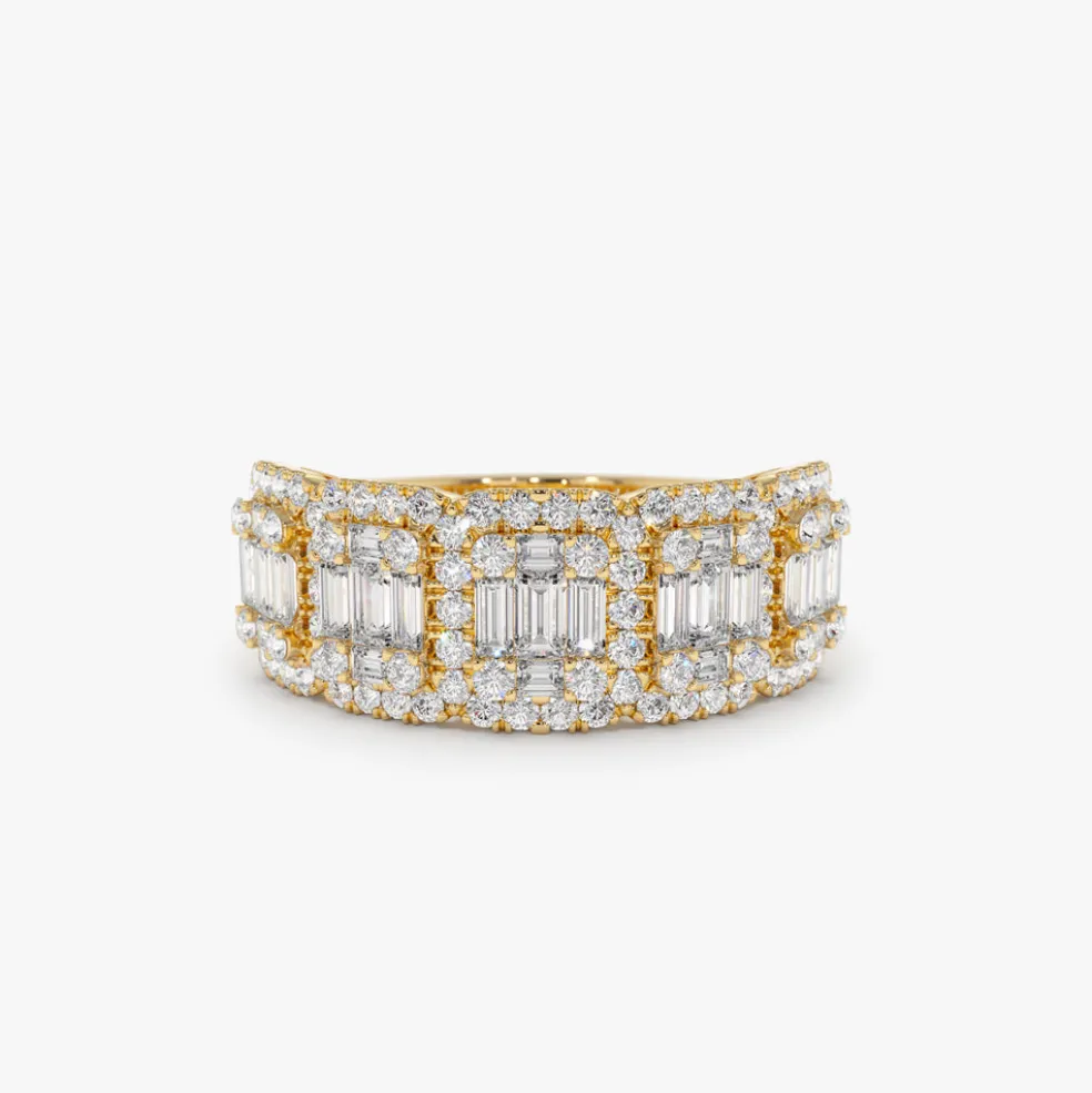 14k Baguette and Round Halo Diamond Ring