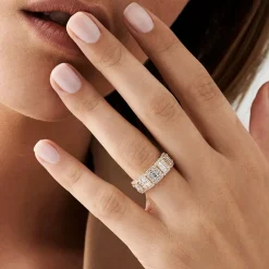 14k Baguette and Round Halo Diamond Ring