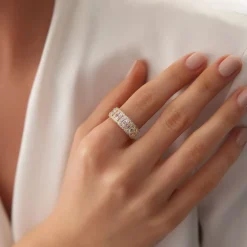 14k Baguette and Round Halo Diamond Ring