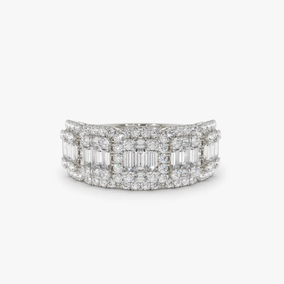 14k Baguette and Round Halo Diamond Ring