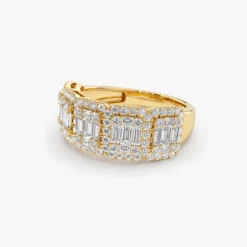 14k Baguette and Round Halo Diamond Ring