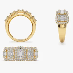 14k Baguette and Round Halo Diamond Ring