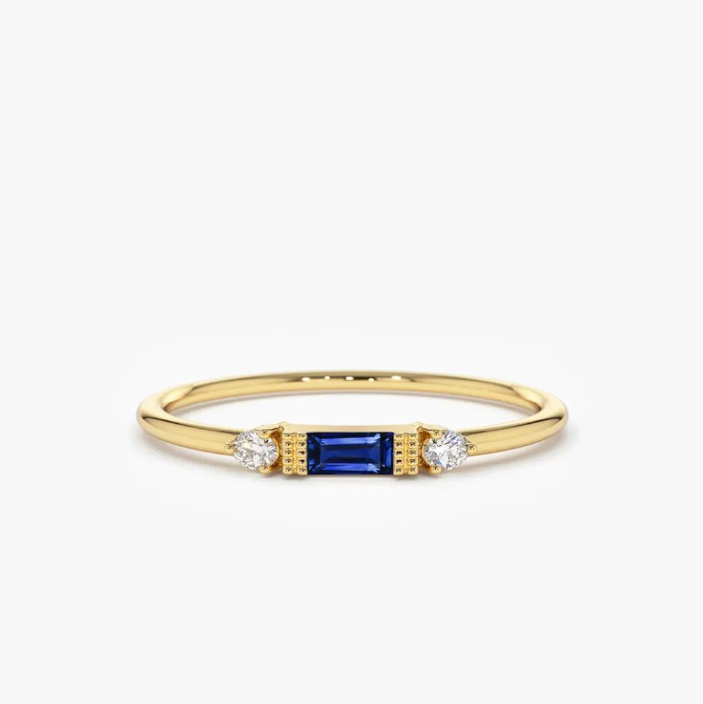 14k Baguette Blue Sapphire with Diamond Ring