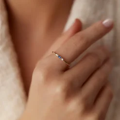 14k Baguette Blue Sapphire with Diamond Ring