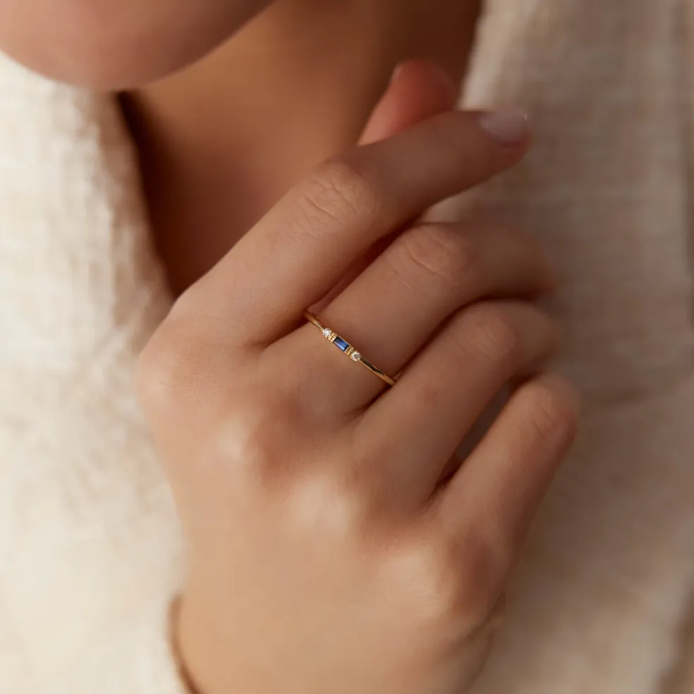 14k Baguette Blue Sapphire with Diamond Ring