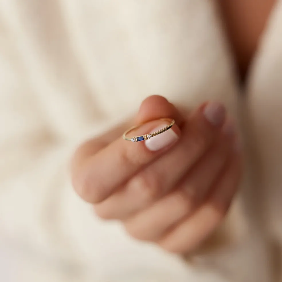 14k Baguette Blue Sapphire with Diamond Ring