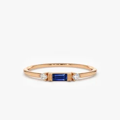 14k Baguette Blue Sapphire with Diamond Ring