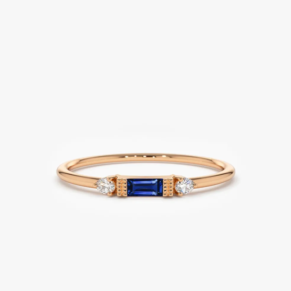 14k Baguette Blue Sapphire with Diamond Ring