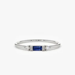 14k Baguette Blue Sapphire with Diamond Ring