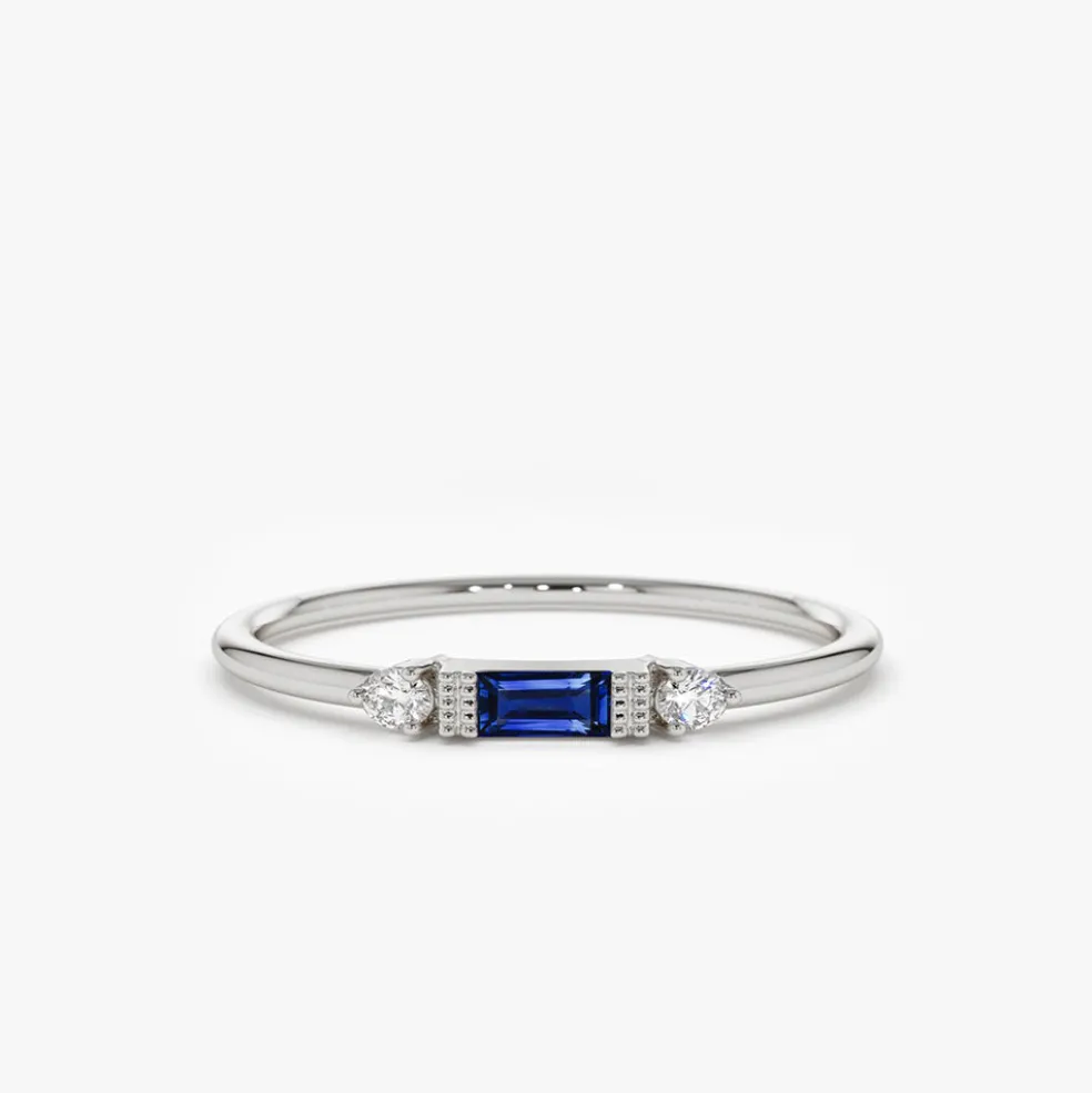 14k Baguette Blue Sapphire with Diamond Ring