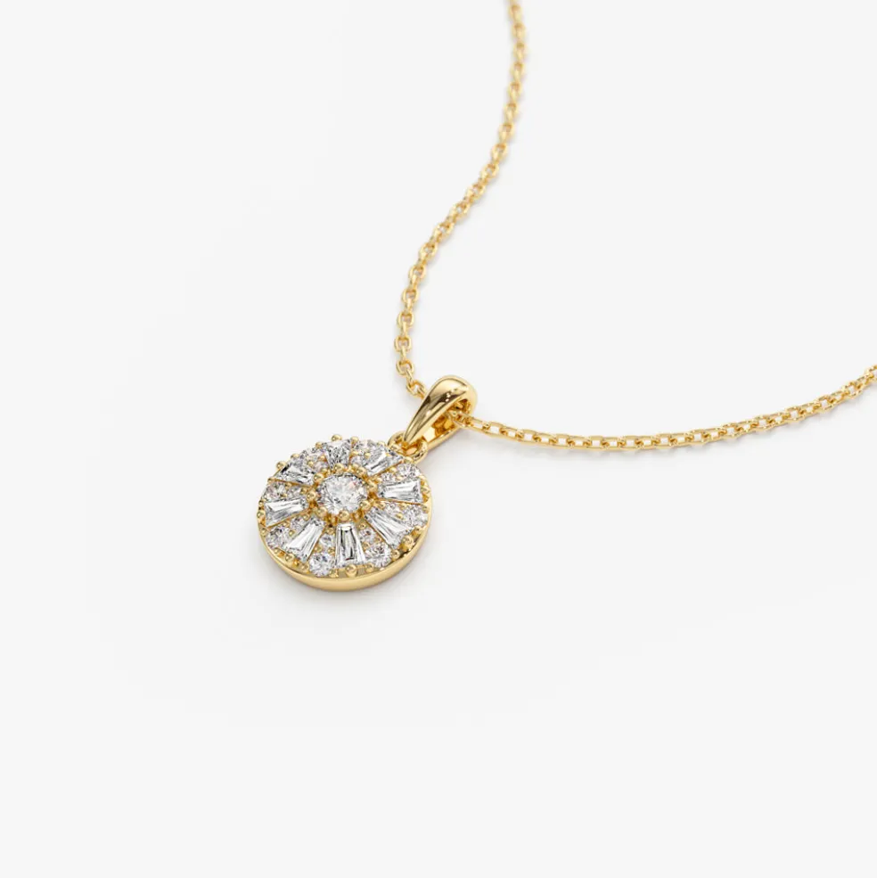 14k Baguette Diamond and Round Diamond Cluster Necklace