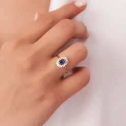 14k Baguette Diamond Ballerina Oval Sapphire Ring