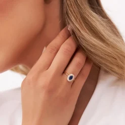 14k Baguette Diamond Ballerina Oval Sapphire Ring