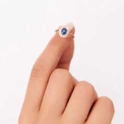 14k Baguette Diamond Ballerina Oval Sapphire Ring