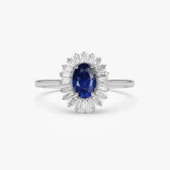 14k Baguette Diamond Ballerina Oval Sapphire Ring