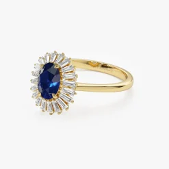 14k Baguette Diamond Ballerina Oval Sapphire Ring