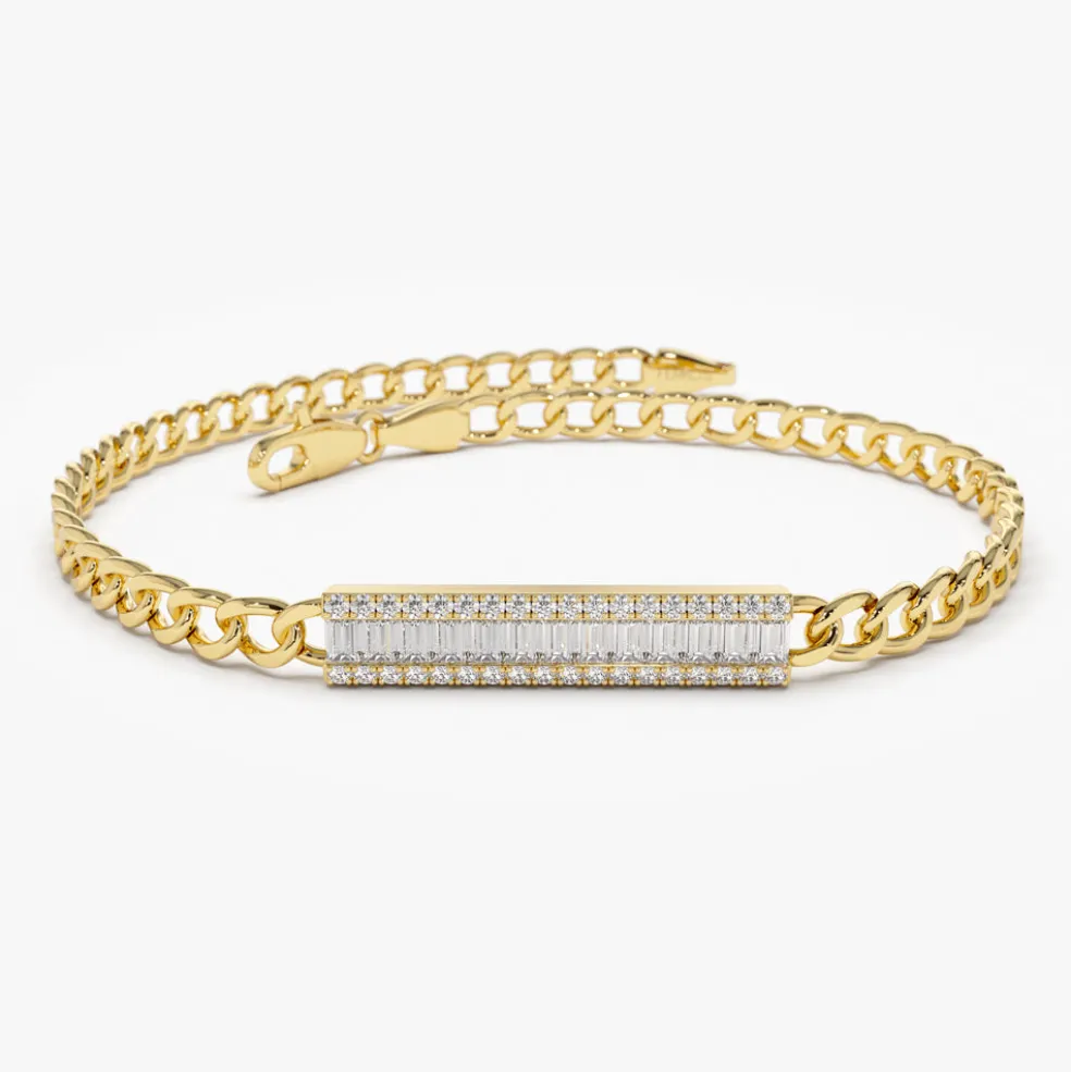 14k Baguette Diamond Bar Curb Link Bracelet