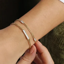 14k Baguette Diamond Bar Curb Link Bracelet