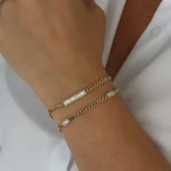 14k Baguette Diamond Bar Curb Link Bracelet