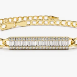 14k Baguette Diamond Bar Curb Link Bracelet