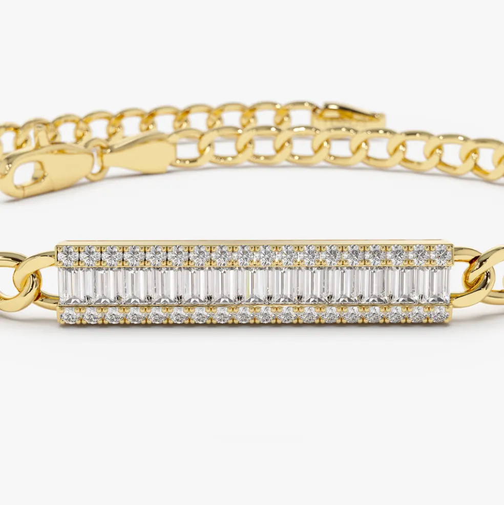 14k Baguette Diamond Bar Curb Link Bracelet