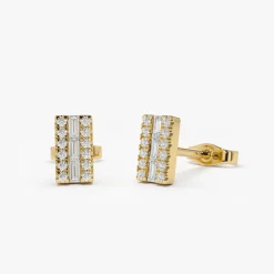 14K Baguette Diamond Bar Earrings
