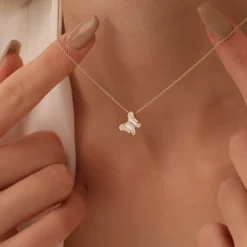 14k Baguette Diamond Butterfly Necklace