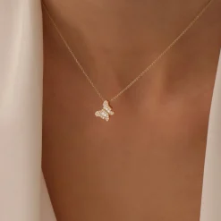14k Baguette Diamond Butterfly Necklace