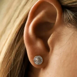 14k Baguette Diamond Channel Setting Disc Diamond Studs