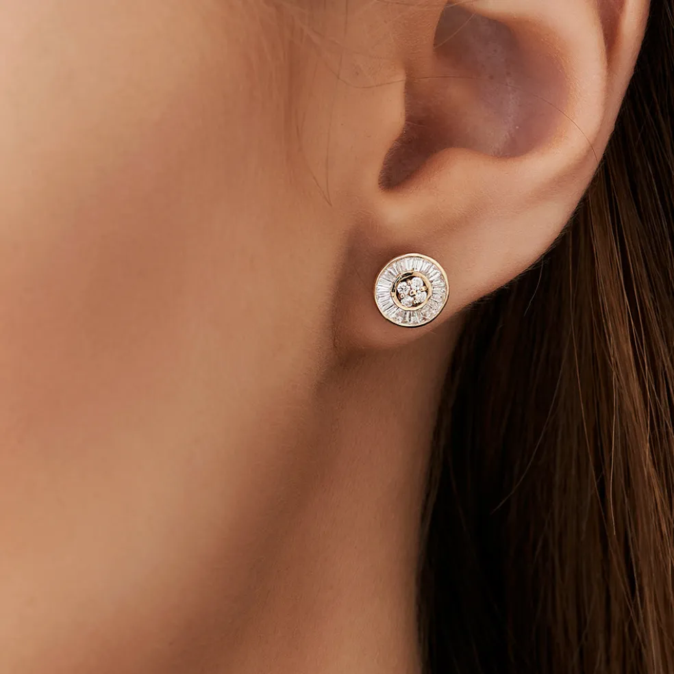 14k Baguette Diamond Channel Setting Disc Diamond Studs