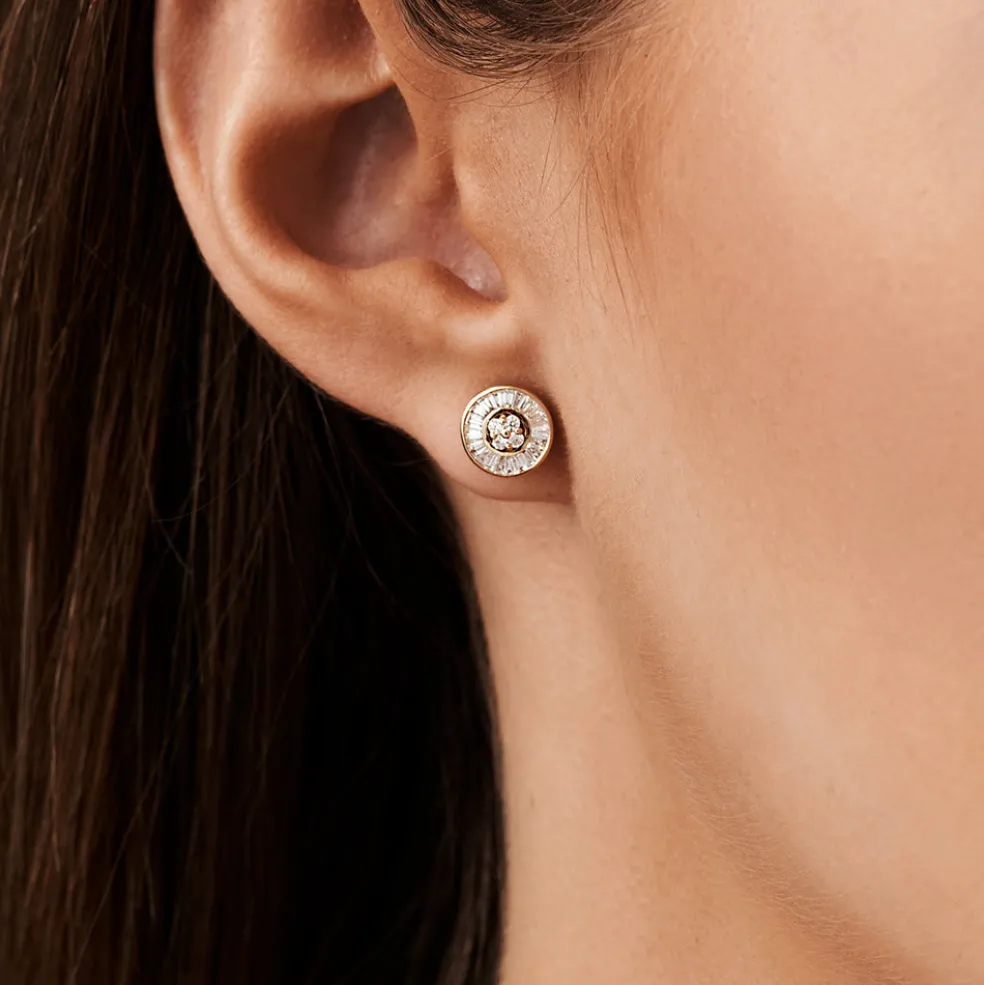 14k Baguette Diamond Channel Setting Disc Diamond Studs