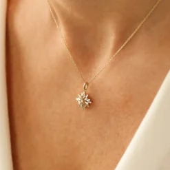 14K Baguette Diamond Cluster Pendant