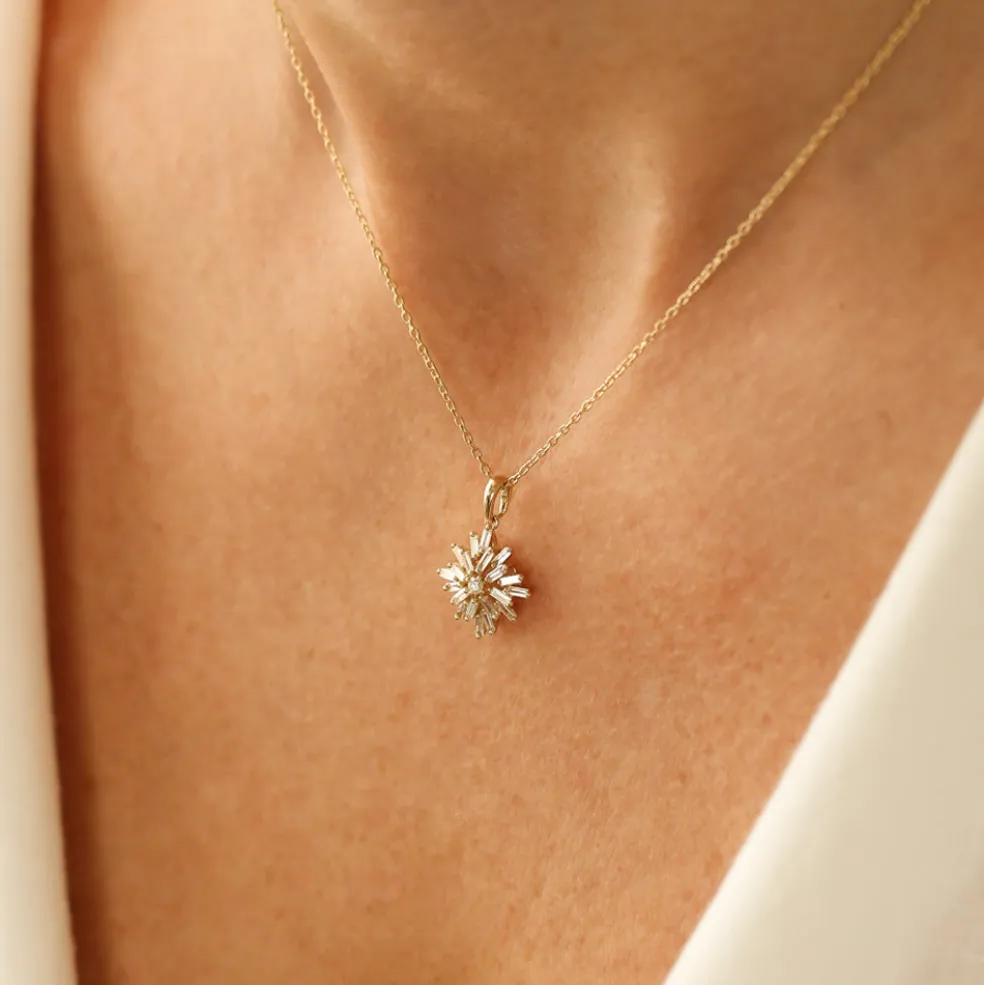14K Baguette Diamond Cluster Pendant