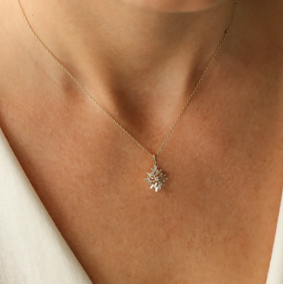 14K Baguette Diamond Cluster Pendant