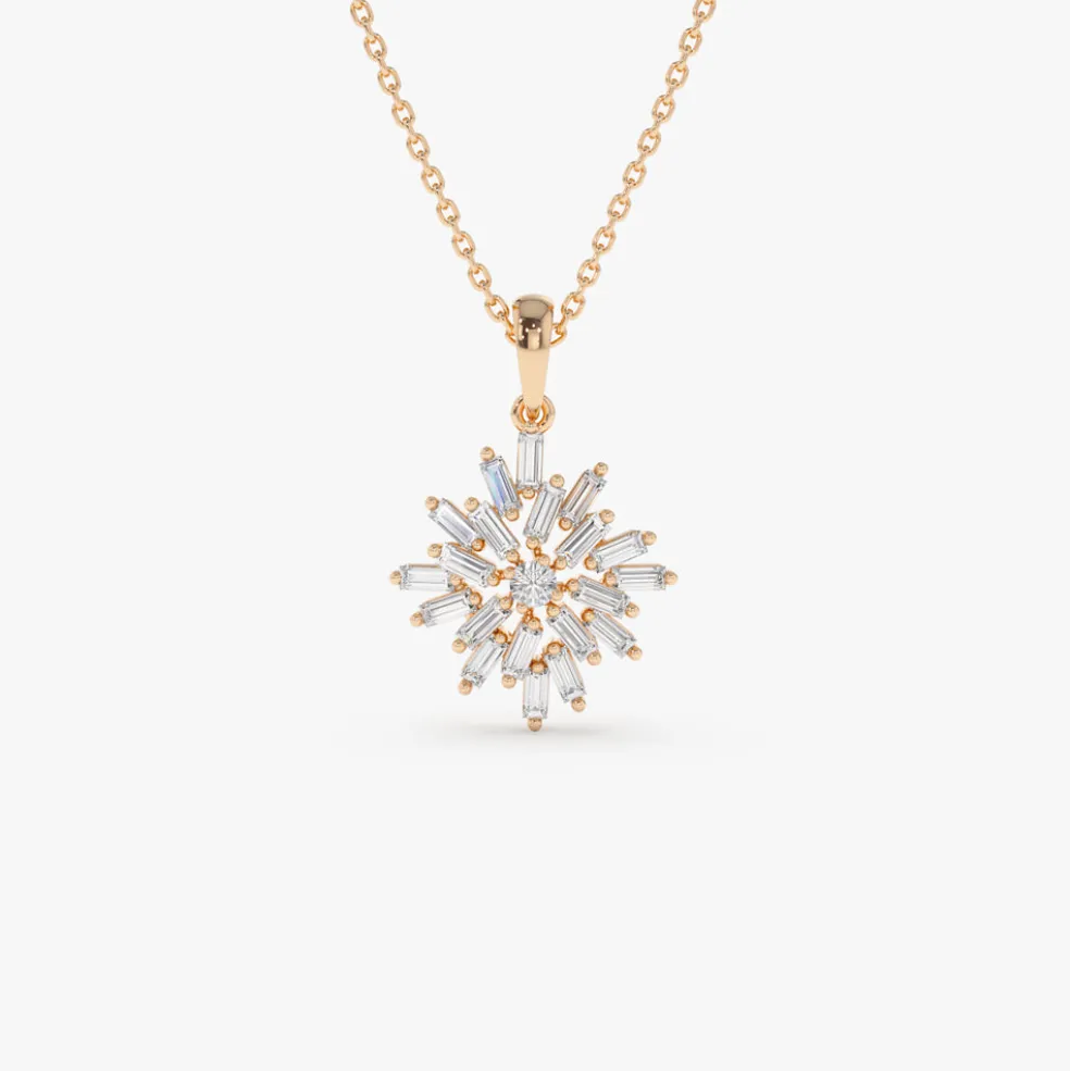 14K Baguette Diamond Cluster Pendant