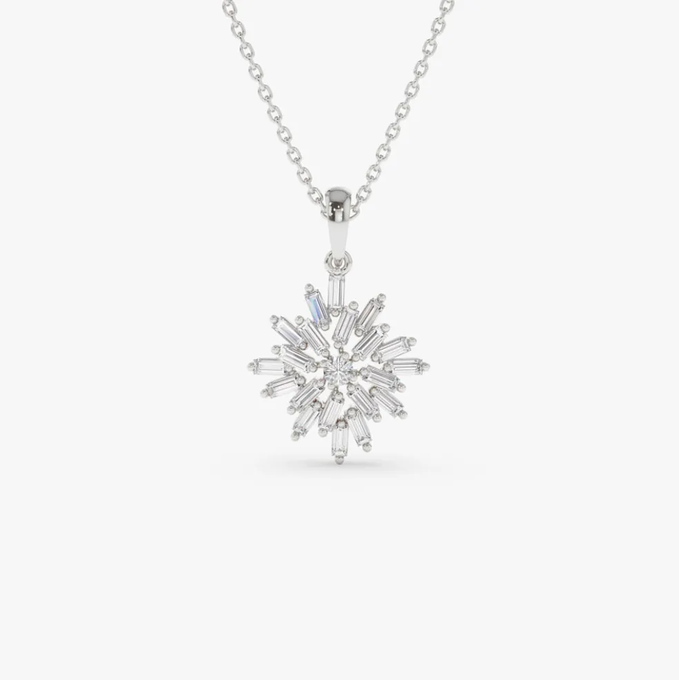 14K Baguette Diamond Cluster Pendant