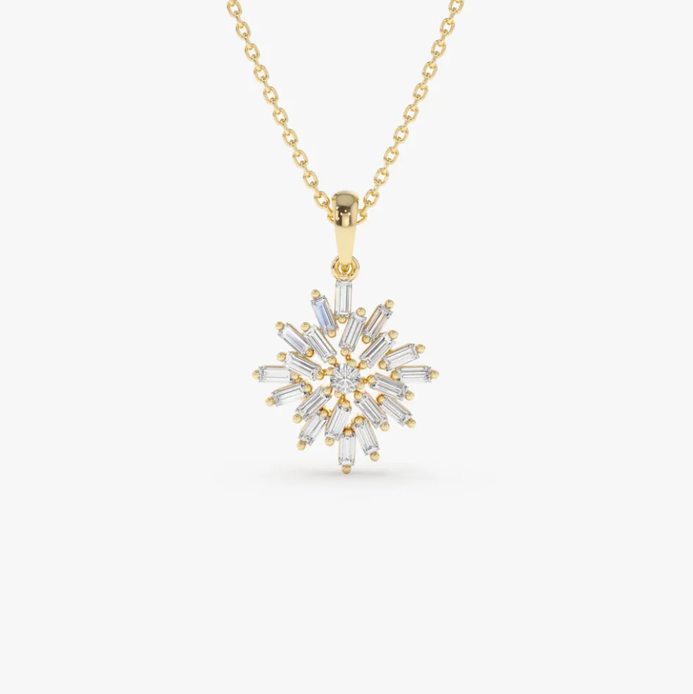 14K Baguette Diamond Cluster Pendant