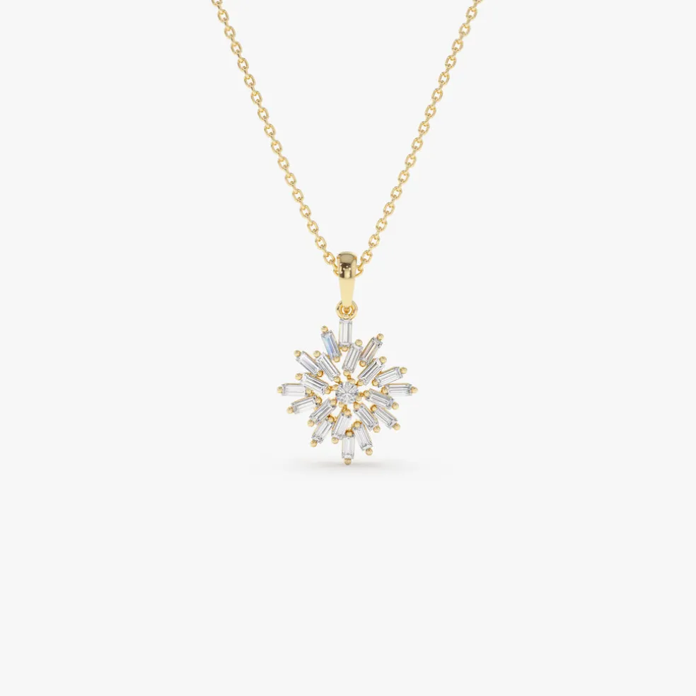 14K Baguette Diamond Cluster Pendant