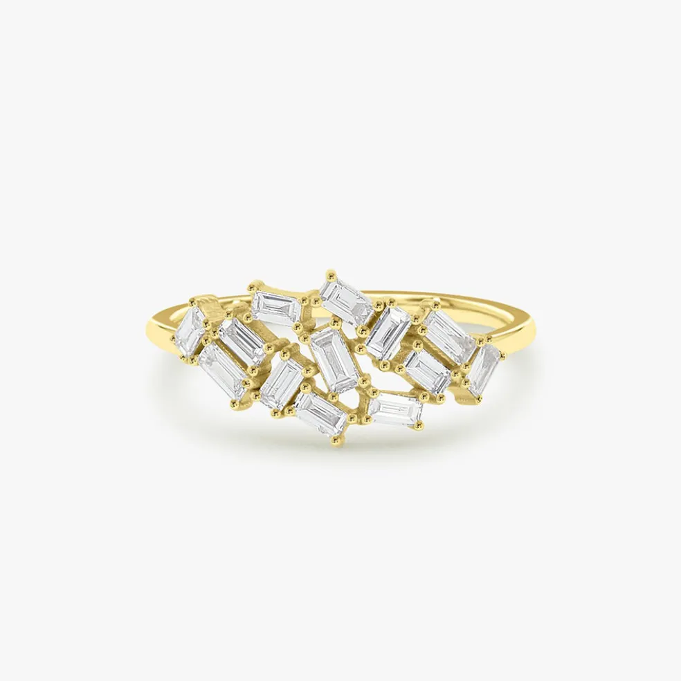 14k Baguette Diamond Cluster Ring