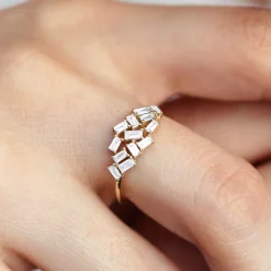 14k Baguette Diamond Cluster Ring