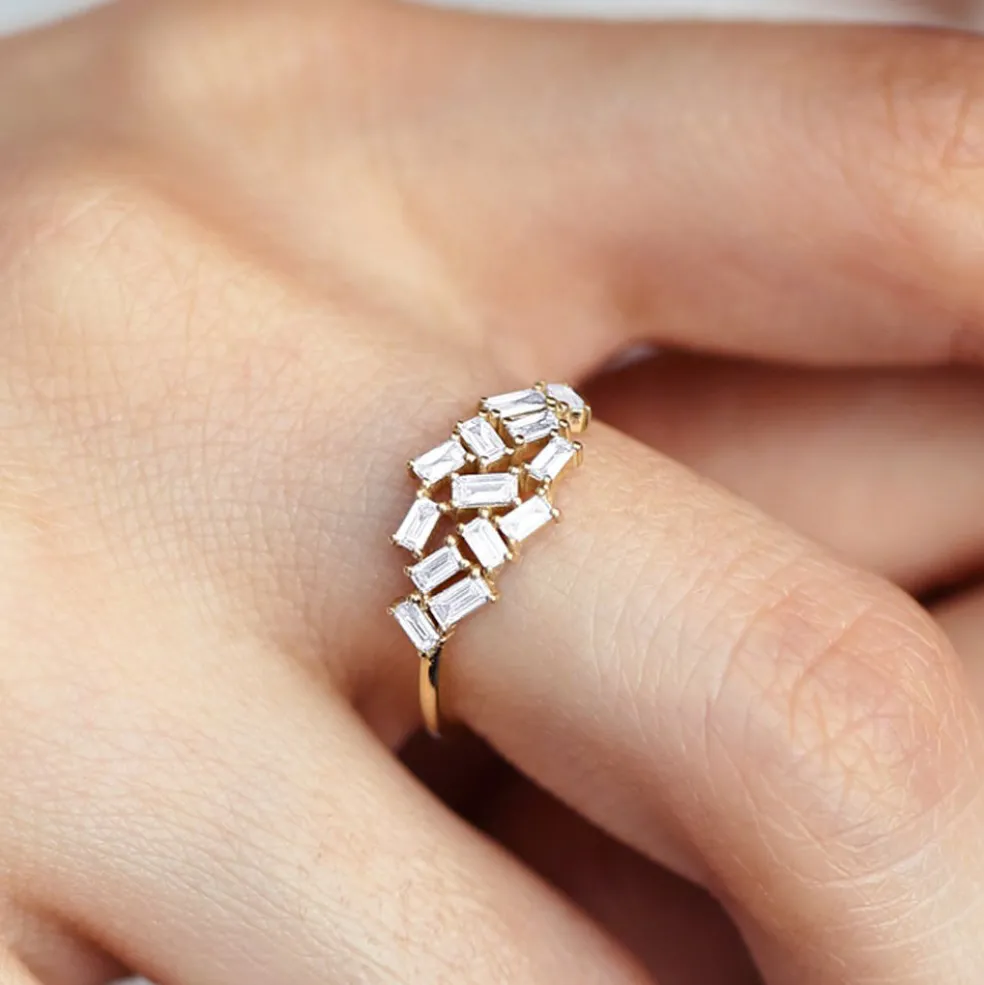 14k Baguette Diamond Cluster Ring
